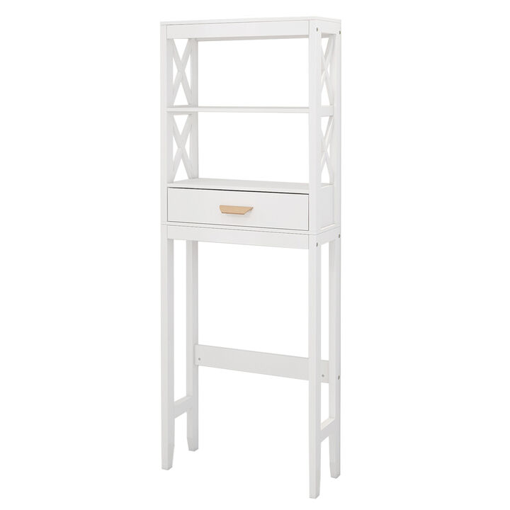 23.62 in. W. x 7.87 in. D x 64.96 in. H White Wood Linen Cabinet with 2 Open Shelves