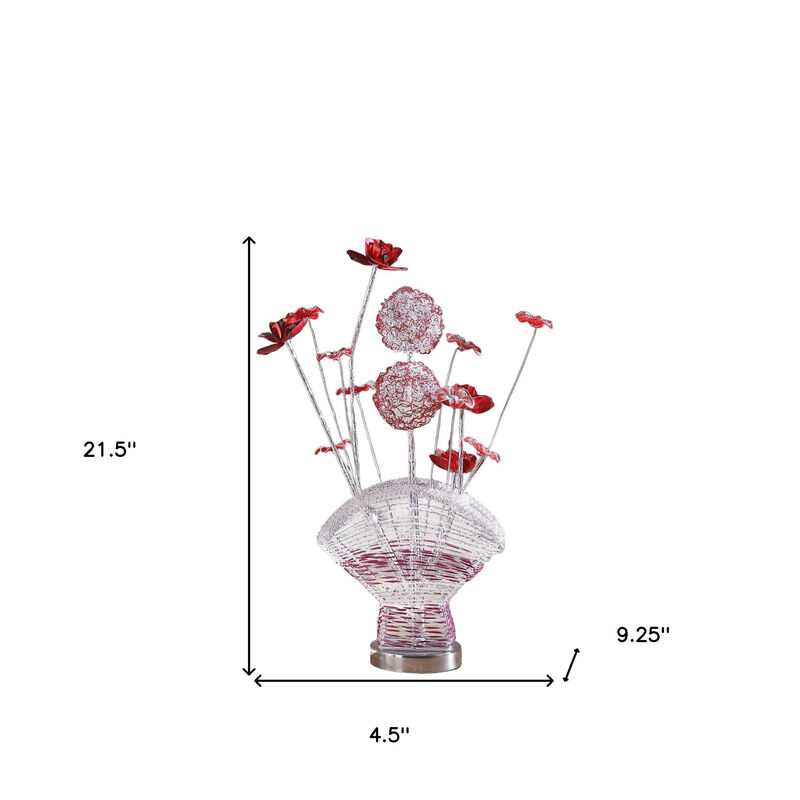 HomeRoots 22" Silver and Clear Metal and Acrylic Red Rose Bedside Lamp image number 4
