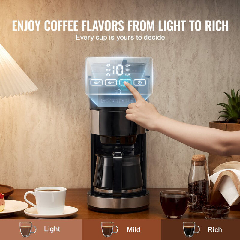 Coffee Maker with Built-In Grinder, 10 Cup Brew Machine with Adjustable Strength Settings-Black image number 7