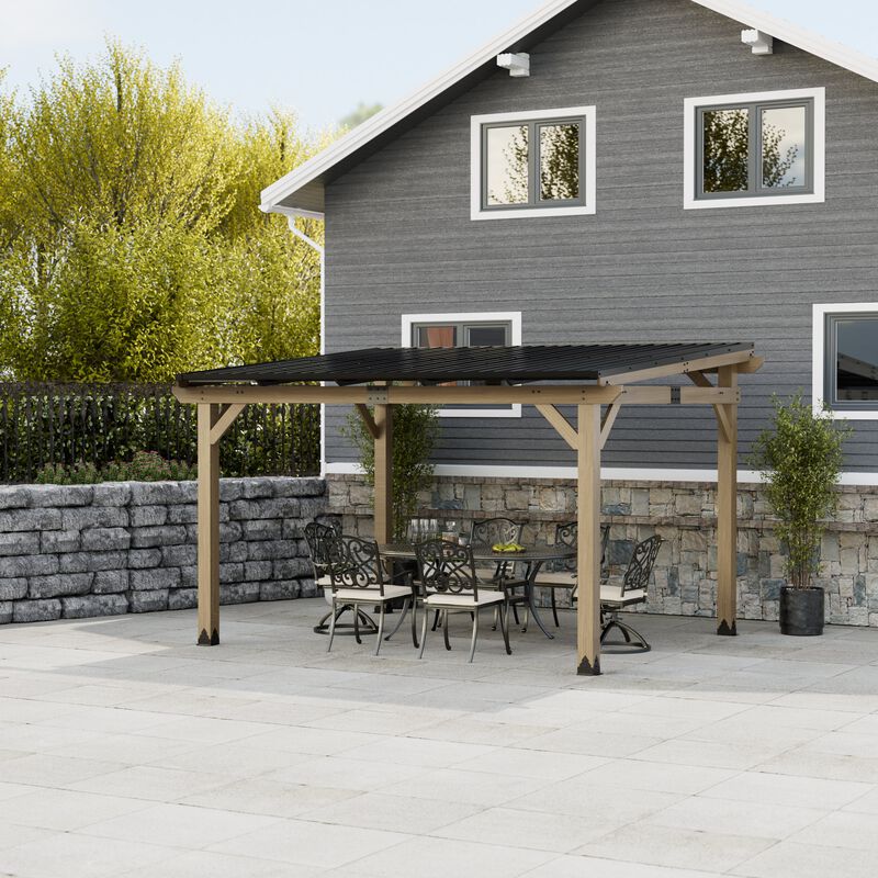 Mondawe 10 ft. x 12 ft. Outdoor Cedar Wooden Hardtop Gazebo with Pitched Galvanized Steel Roof