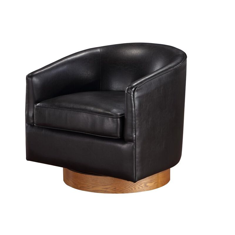 Comfort Pointe Irving Brown Faux Leather Wood Base Barrel Swivel Chair