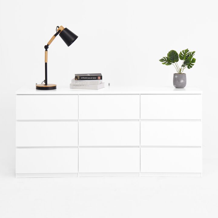 9 Drawer Dresser, Modern Wood Chest of Drawers with Handleless Design, Wide Storage Cabinet for Bedroom, Living Room, Entryway