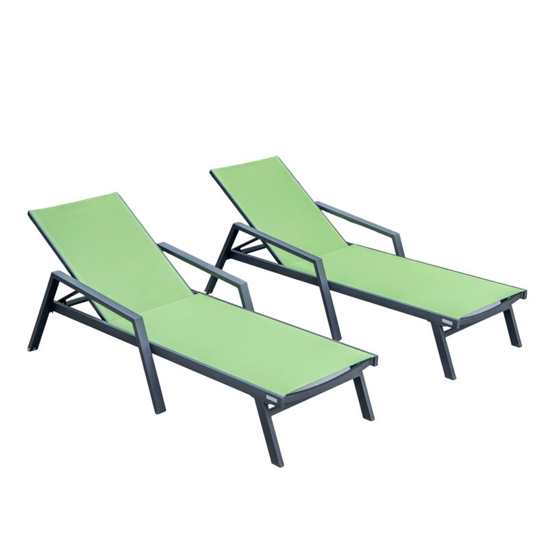 LeisureMod Marlin Poolside Outdoor Patio Lawn and Garden Modern Powder Coated Aluminum Frame Suntan Sling Chaise Lounge Chair with Armrests, Set of 2