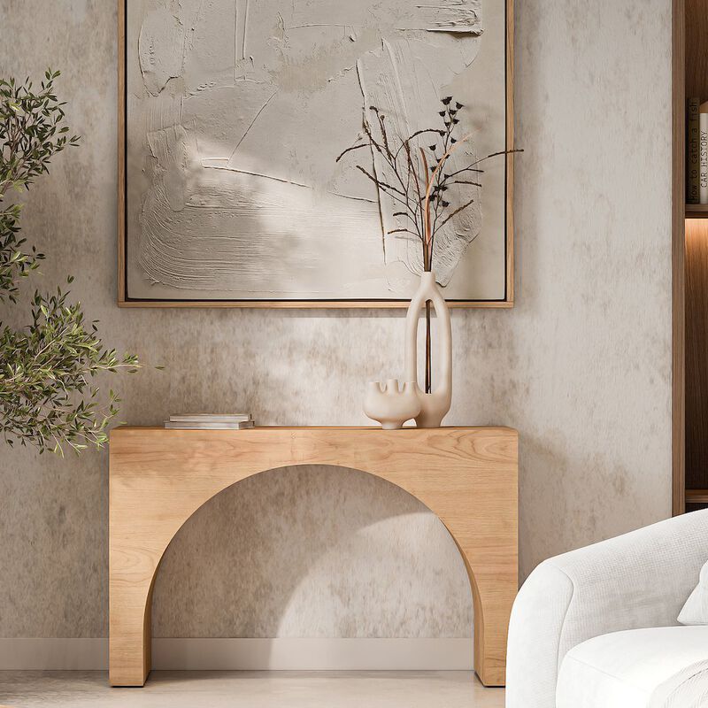 Jofran Archimedes 48 Arched Wood Modern Rustic Sofa Console Table