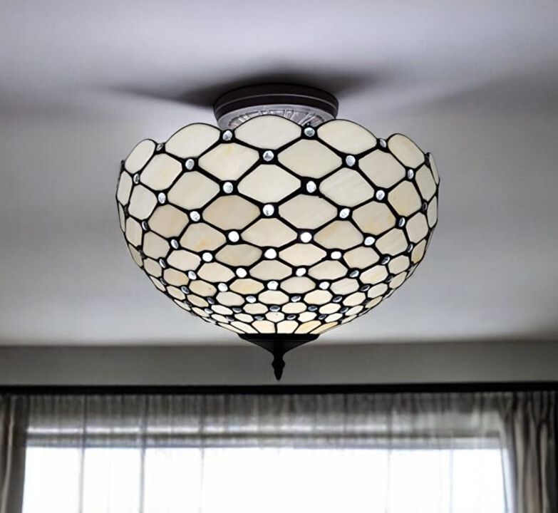 Hivvago Black and White Tiffany Style Two Light Semi Flush Ceiling Lamp