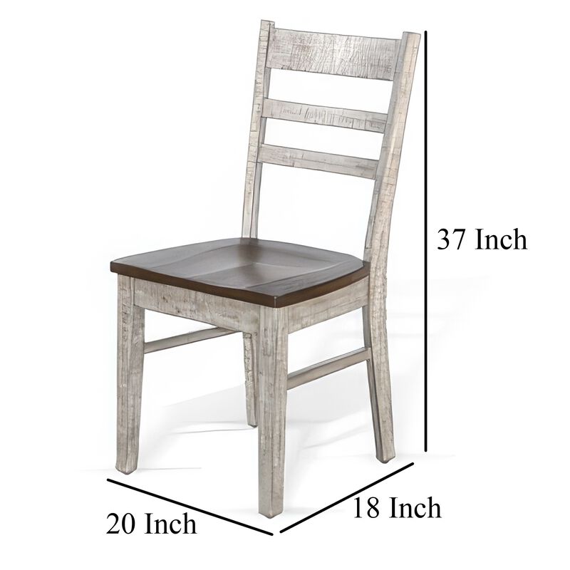 Camie Dining Chair Set of 2, Ladderback Design, Gray Mahogany Wood - Benzara