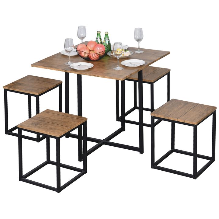 Farmhouse 5 Piece Square Wood Steel Kitchen Dining Set
