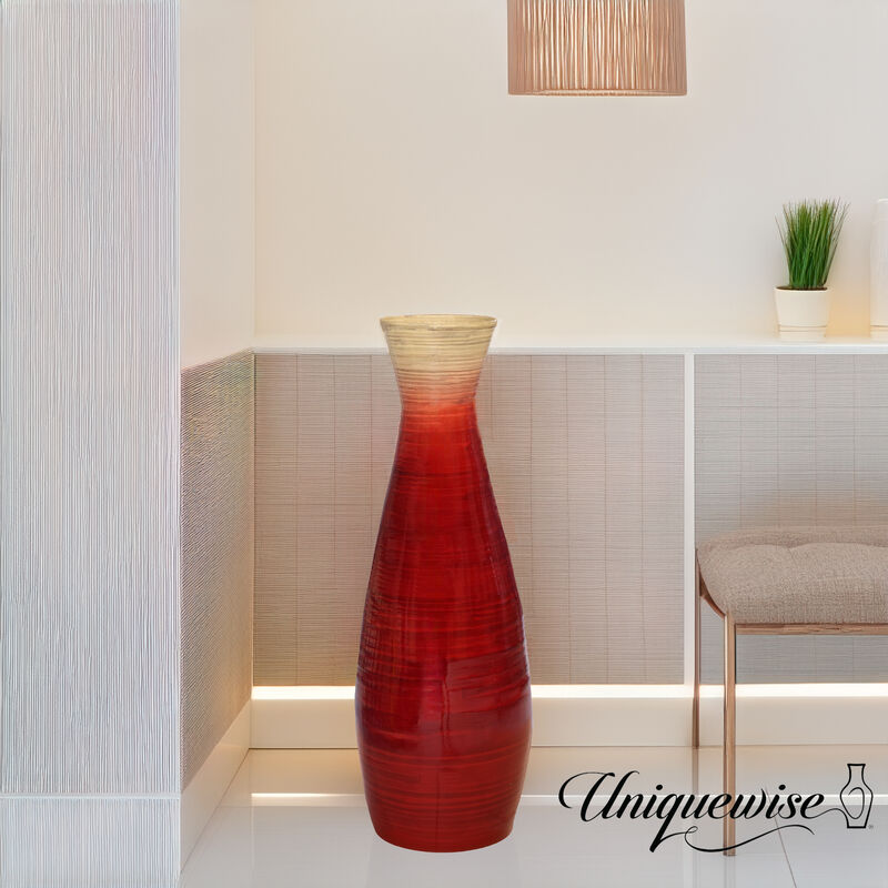 28" Bamboo Floor Vase Handmade Glossy Red Vase image number 1