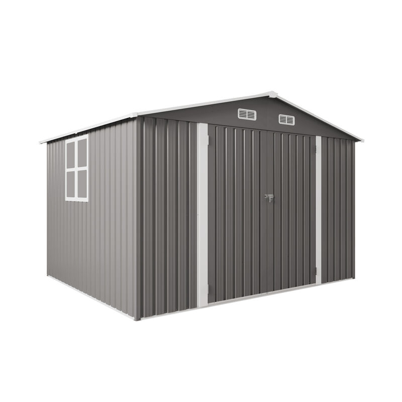 10x8 FT Large Metal Storage Shed, Lockable Door and Air Vent, Clear Window image number 0