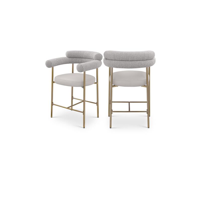 Meridian Furniture Blake Boucle Fabric / Vegan Leather Counter Stool, Set of 2