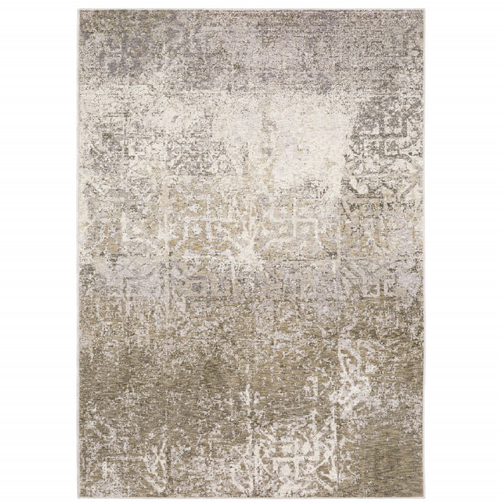 3 X 5 Ivory grey Tan Brown And Beige Abstract Power Loom Stain Resistant Area Rug