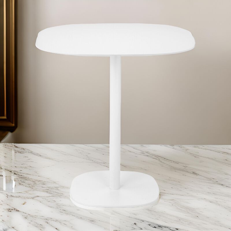 Liki 28 Inch Bistro Dining Table, Round Top and Base, Modern White Metal
