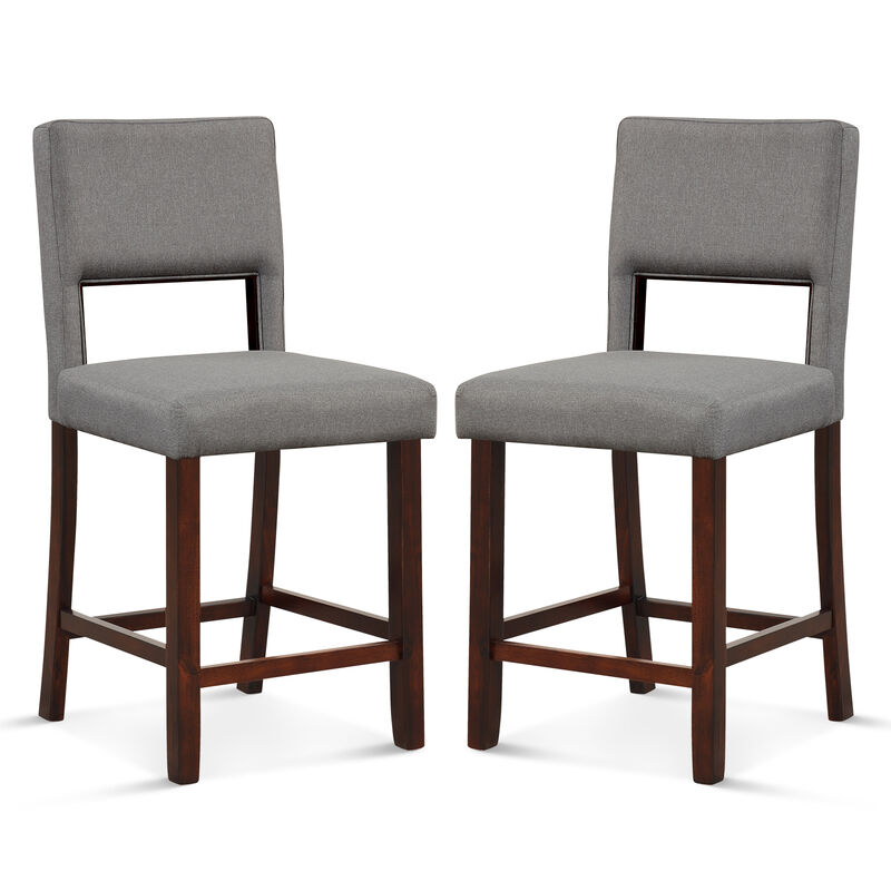 2 Piece Bar Chair Set with Hollowed Back and Rubber Wood Legs