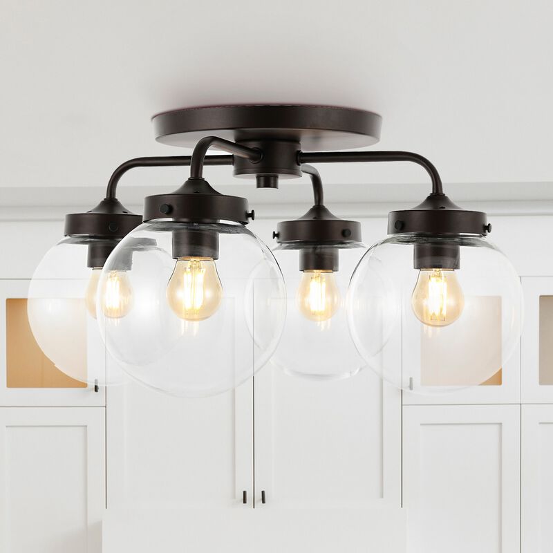 Piper Farmhouse Rustic Iron/Glass LED Semi Flush Mount