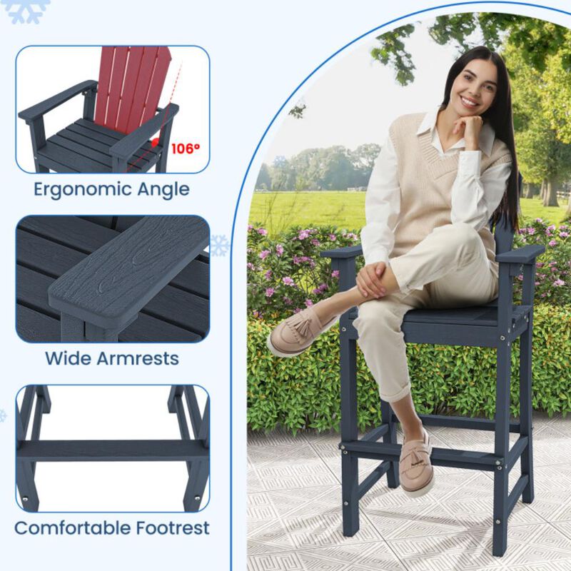 Hivvago Set of 2 Counter Height Outdoor HDPE Bar Stool with Armrests and Footrest