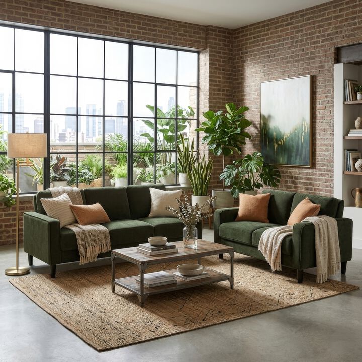 2pc Sofa and Loveseat Set, Track Arms, Foam Fill Upholstery