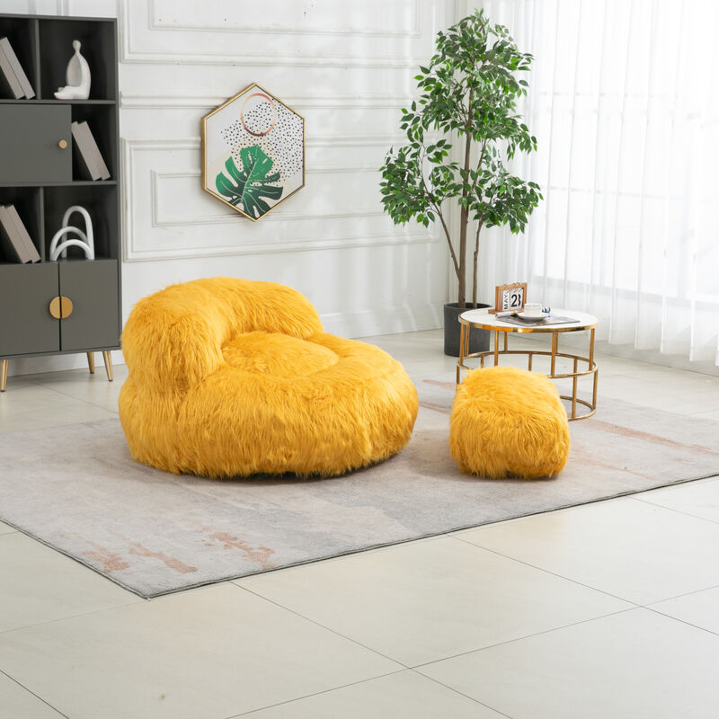 Bean Bag Chair Faux fur Lazy Sofa /Footstool Durable Comfort Lounger High Back Bean Bag Chair Couch for Adults and Kids, Indoor