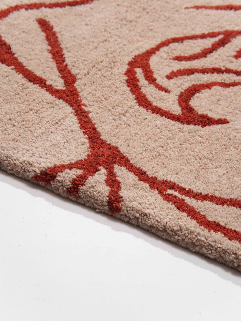 RUGSOTIC CARPETS HAND TUFTED WOOL ECO-FRIENDLY AREA RUGS  - Rectangle Shape, Cream & Red, Floral Modern Design, High Pile Thick Handmade Area Rugs for Living Room, Bed Room (K00726) image number 3