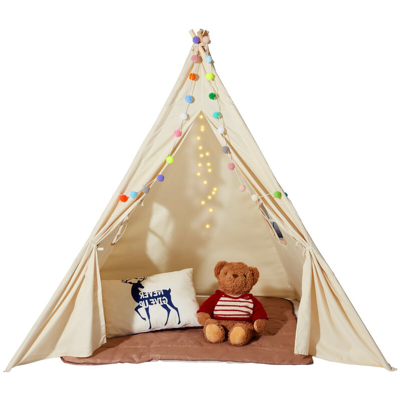 Kids Play Tent with Plush Balls and Mat, Teepee Style for Indoor or Outdoor Play