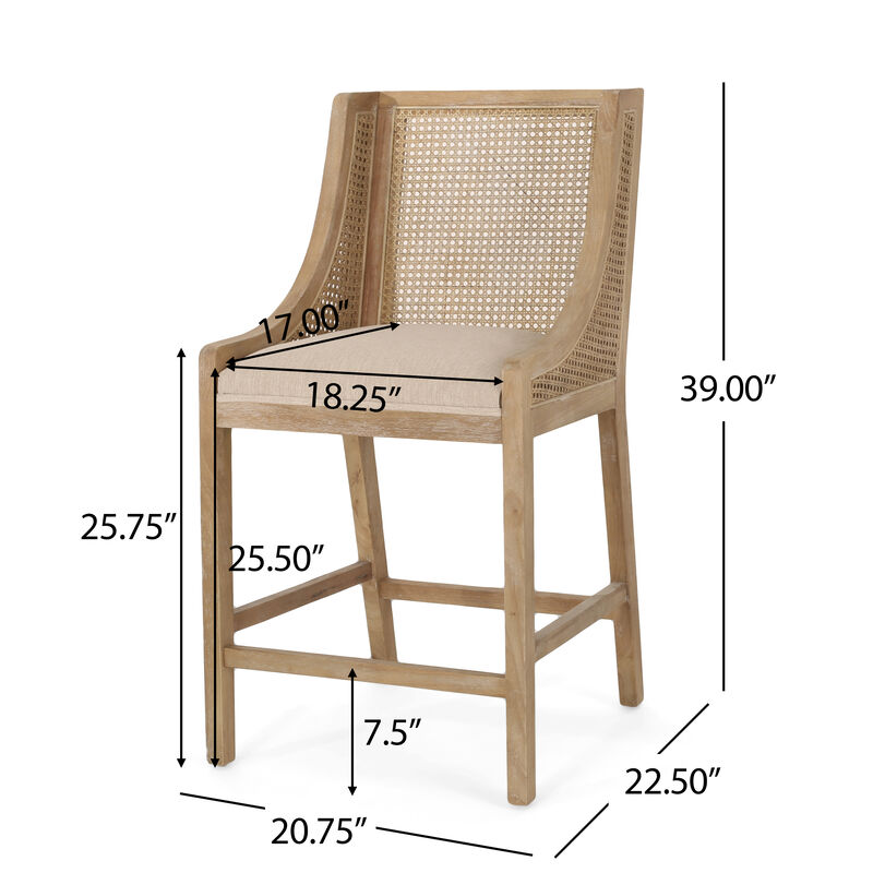 Christopher Knight Home Oneida Upholstered 25.5 inch Wood and Cane Counter Stools (Set of 2) image number 2