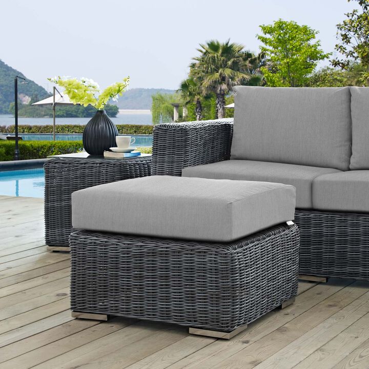 Modway Summon Wicker Rattan Outdoor Patio Sunbrella Square Ottoman in Canvas Gray