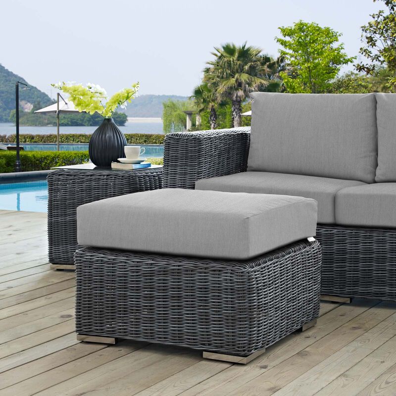 Modway Summon Wicker Rattan Outdoor Patio Sunbrella Square Ottoman in Canvas Gray image number 1