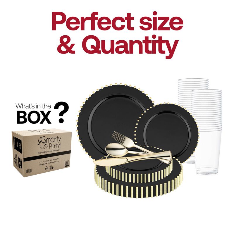 Black with Gold Pearl String Round Plastic Wedding Value Set (30 Sets) image number 3