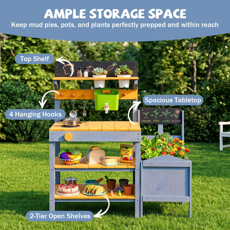 Outdoor Mud Kitchen for Kids with Running Water and Plant Pots image number 5
