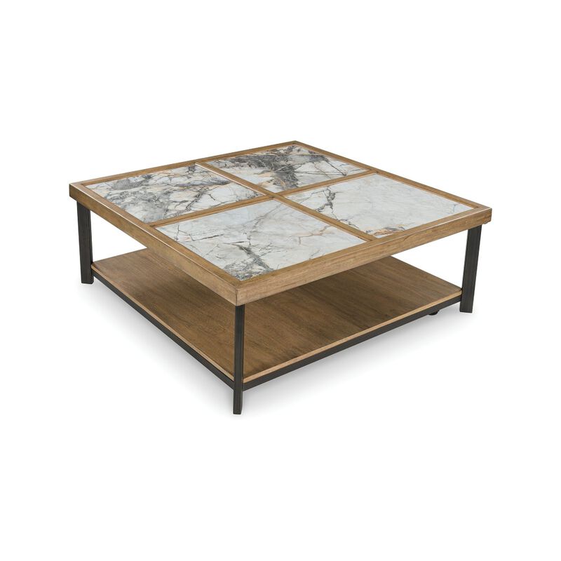 Tey Coffee Table with Caster Wheels, 48 Inch Square, Sintered Stone, Brown image number 2