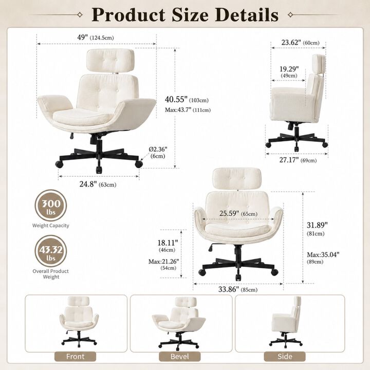 GOODSILO Cross-Legged Swivel Task Chair with Adjustable Armrests, Wheels, Removable Headrest for Home, Office, Makeup, Gaming Use