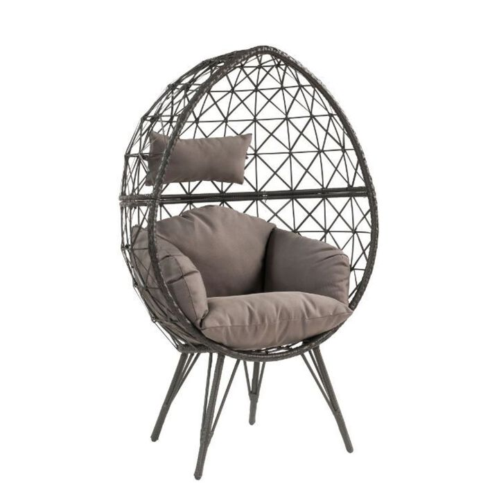 Seven Patio Lounge Chair, Light Gray Fabric & Black Wicker