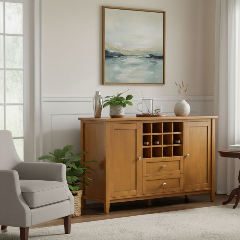 Simpli Home Warm Shaker Storage Cabinet with Wine Rack image number 2