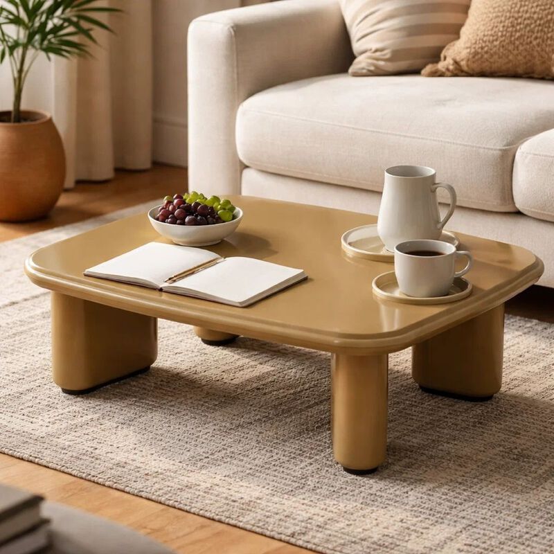Jeny Coffee Table, 35 Inch Square Top with Rounded Corners, Yellow Brown image number 8
