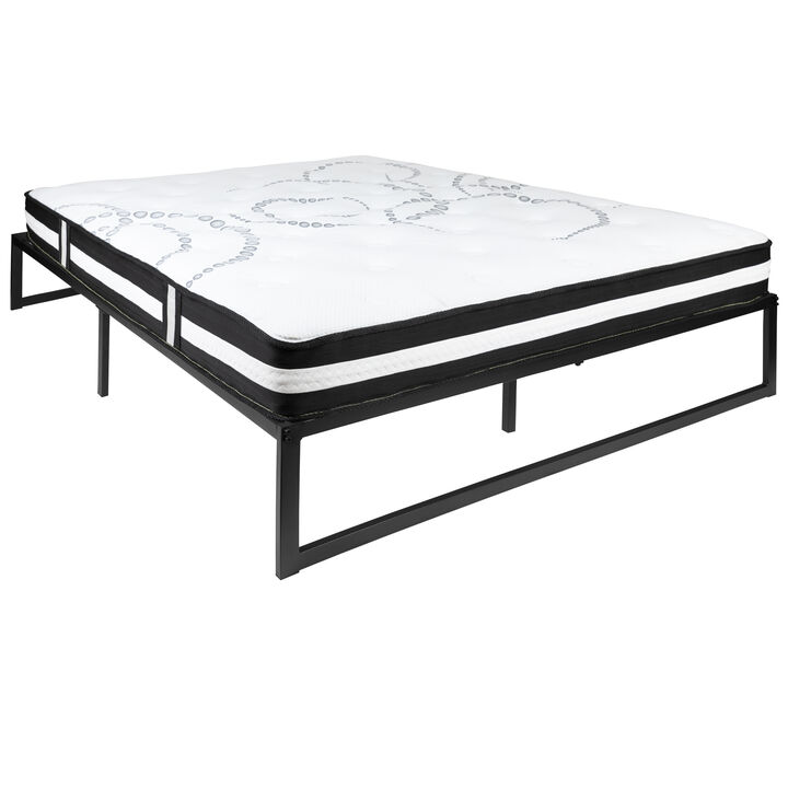 Louis 14 Inch Metal Platform Bed Frame with 12 Inch Pocket Spring Mattress in a Box (No Box Spring Required) - Queen