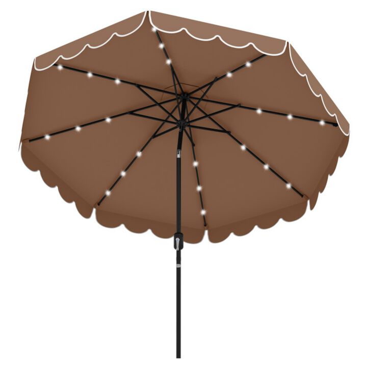 9.3 Feet Solar Patio Umbrella with 24 LED Lights Vented Top and Ruffles
