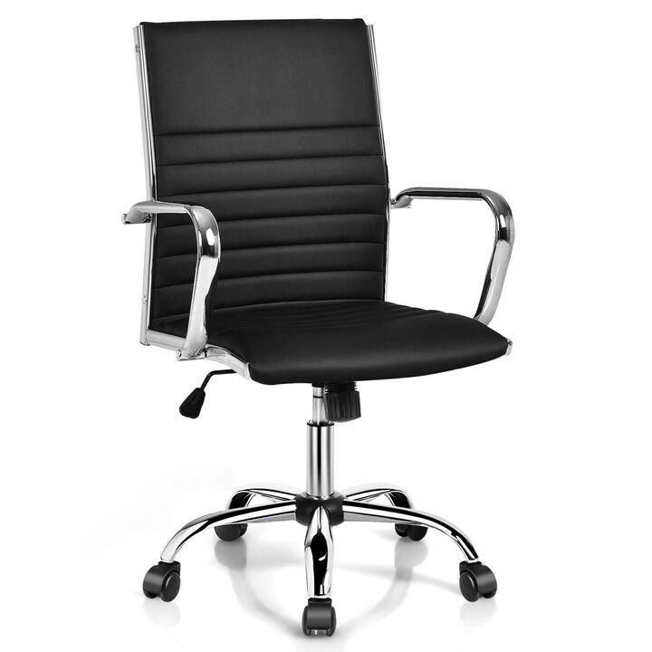 Costway PU Leather Office Chair High Back Conference Task Chair w/Armrests Black