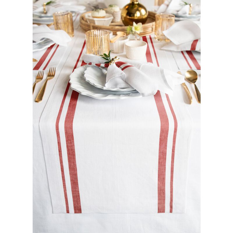 Solino Home French Stripe 100% Linen Table Runner &ndash; Handcrafted, Machine Washable, Perfect for Holiday and Everyday Dining