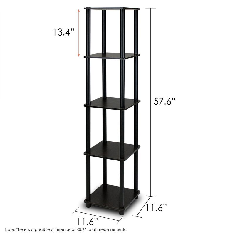 QuikFurn 5-Tier Square Corner Display Shelf Bookcase in Espresso/Black