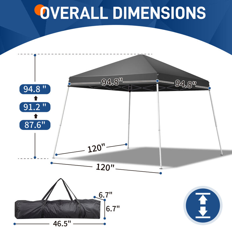 Instant Pop-Up Canopy with Slant Legs, Foldable Outdoor Tent for Patio & Camping