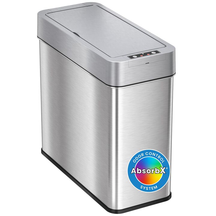 iTouchless 4 Gallon Stainless Steel Slim Sensor Trash Can (Right Side Lid Open)