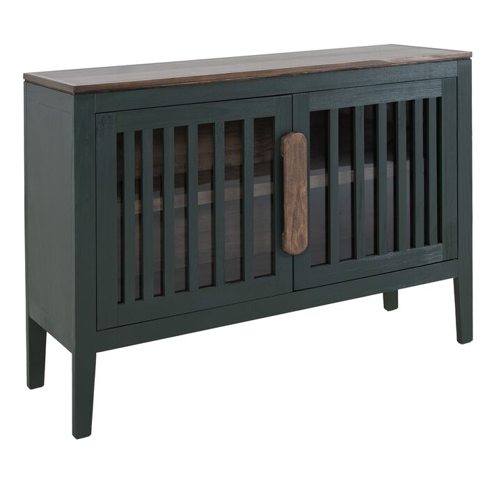 Maltie Sideboard Console Cabinet, 2 Doors, Forest Green Wood, 54 Inch - Benzara