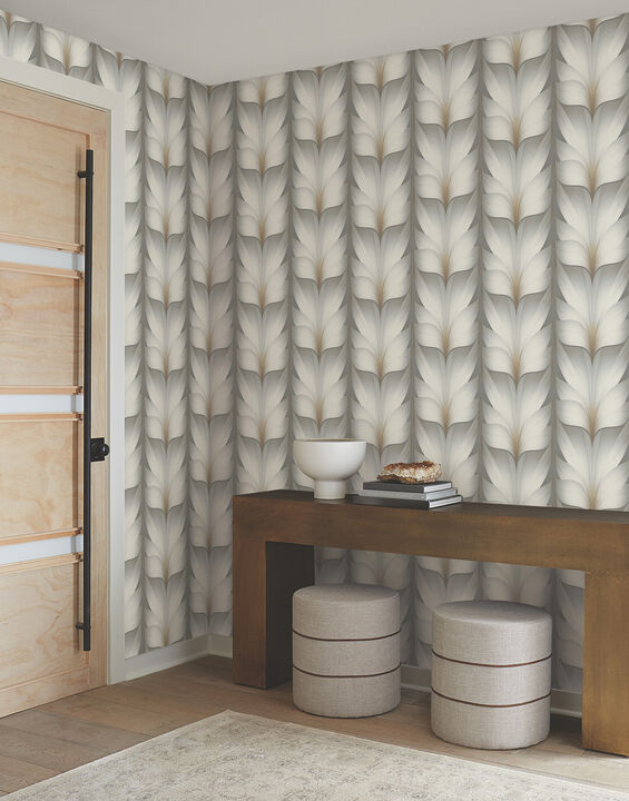 Lotus Light Stripe Charcoal Wallpaper