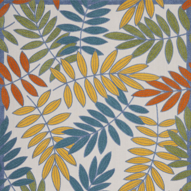 HomeRoots 10' X 14' Ivory Blue Orange And Green Palm Leaf Indoor Outdoor Area Rug image number 5