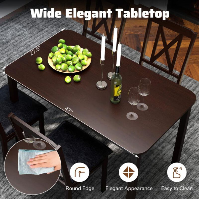 Hivvago 5-Piece Dining Table Set with Wide Tabletop and Rubber Wood Legs