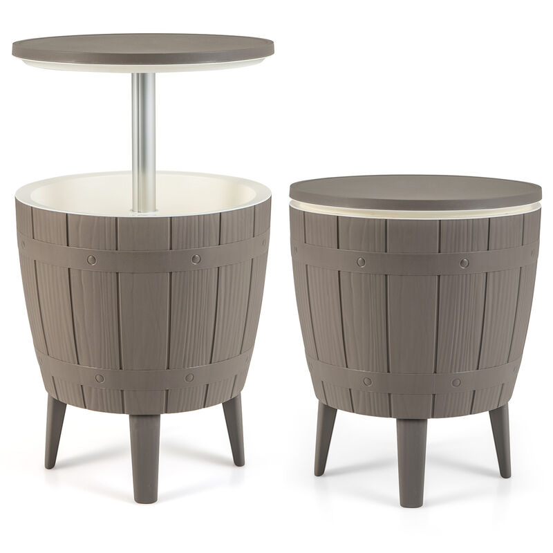 10-Gallon Outdoor Cooler Bar Table with Telescopic Top and Ice Bucket