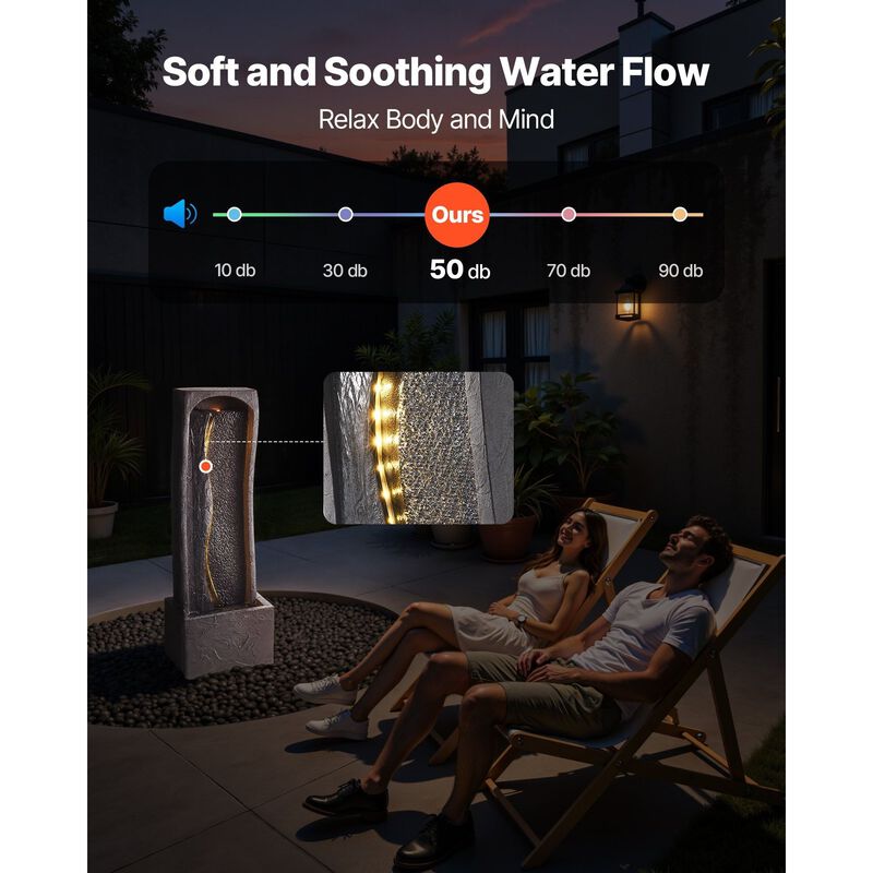 1-Tier Outdoor Water Fountain with LED Light, Rock Base Floor Design for Garden Patio image number 5