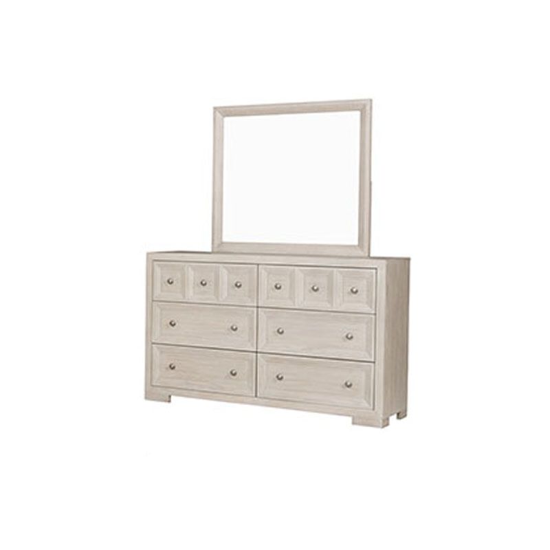 Kizie 5pc Queen Bedroom Set, 2 Nightstands, Dresser Mirror, Beige Wood - Benzara image number 3