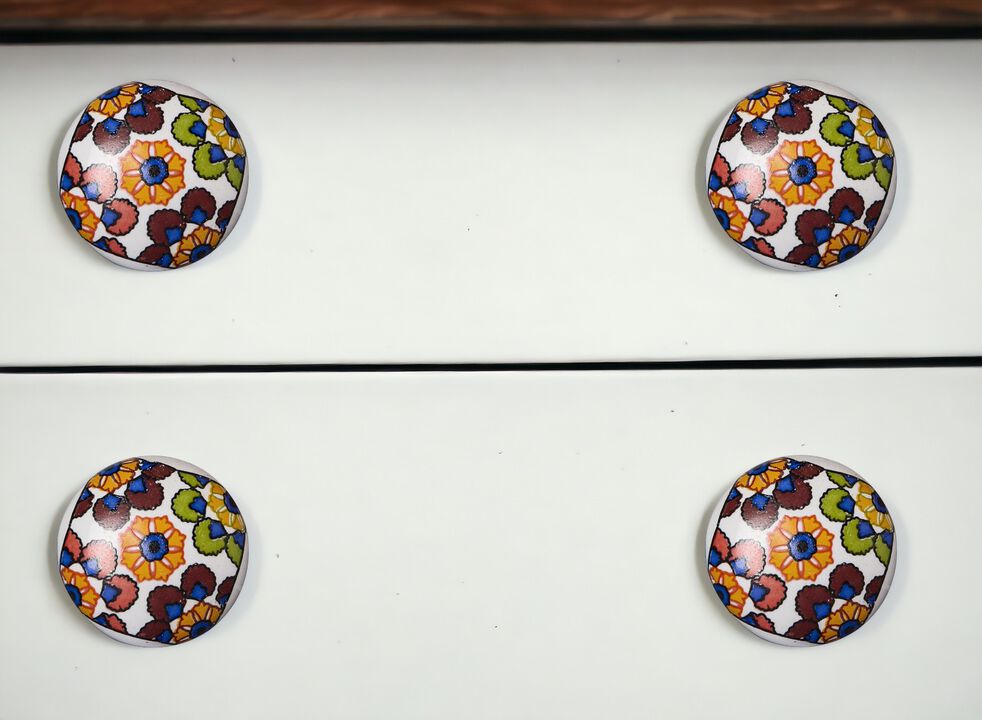 HomeRoots Set of Eight Blue And Orange Ceramic And Metal Drawer Pull Knobs