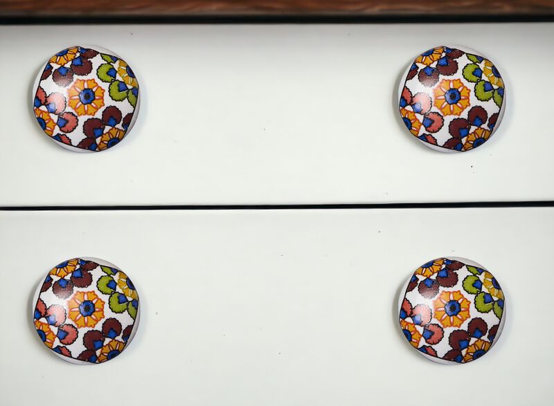 HomeRoots Set of Eight Blue And Orange Ceramic And Metal Drawer Pull Knobs image number 1