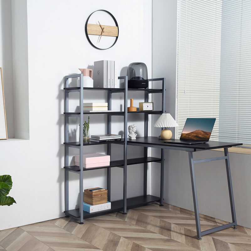 Wooden Modern 49" Corner Writing Table with 5 Storage Shelves